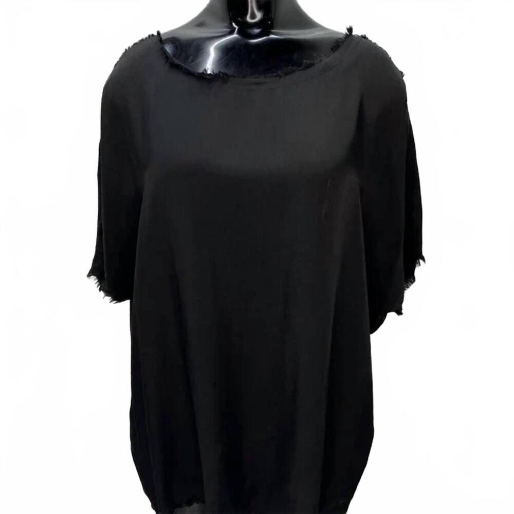 NEW SANCTAMUERTE women's girocollo frayed-trim short sleeve t-shirt in black